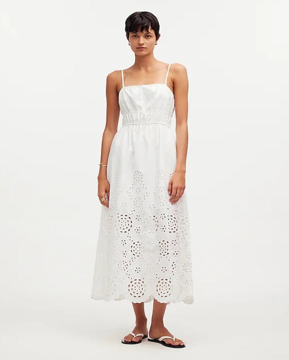 Madewell Embroidered Tank Midi Dress White Poplin Cottagecore Pockets US 2 NWT